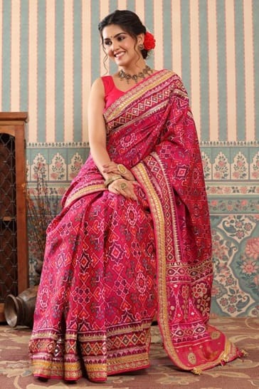 Patola saree is a must-choice because it combines heritage and modernity.