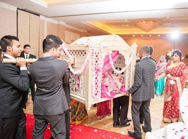 After the wedding, the bride traditionally leaves the mayka or her parent’s house in a doli or palanquin for her in-law’s house.