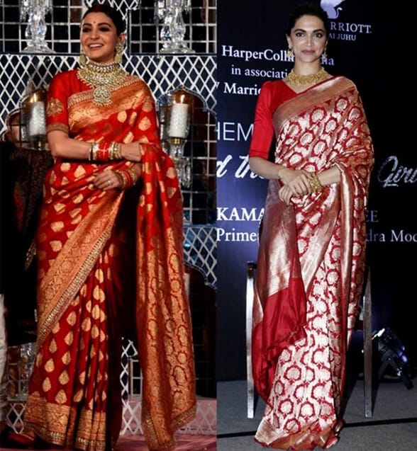 Many actresses are choosing traditional red Benarasi sarees for their wedding functions.