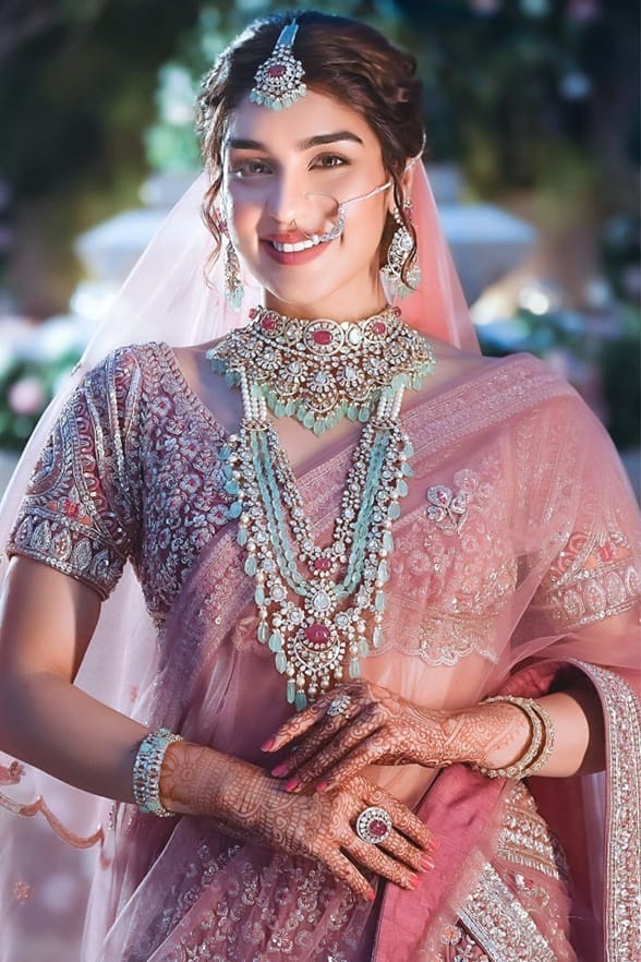 Many brides team up their attire with bright gemstones. 