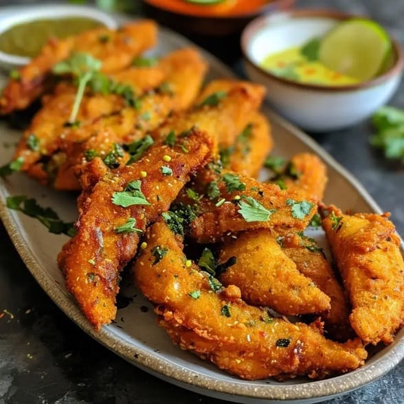 It is a deep-fried fish fillet coated in gram flour. 